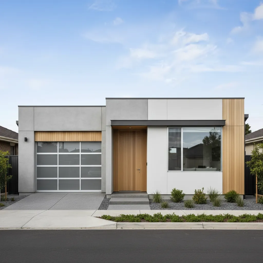 fachada simples de casa construída em terreno estreito 5x25