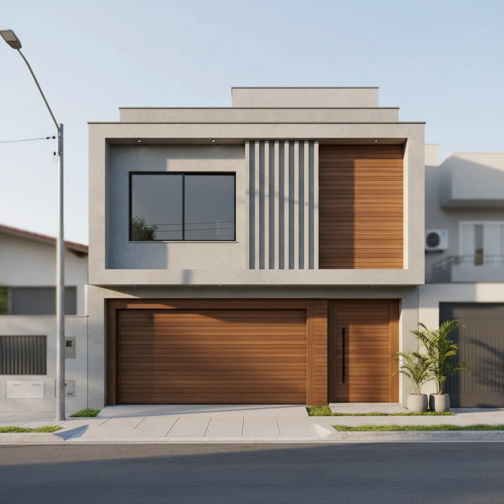 fachada moderna de casa construída em terreno estreito 6x30