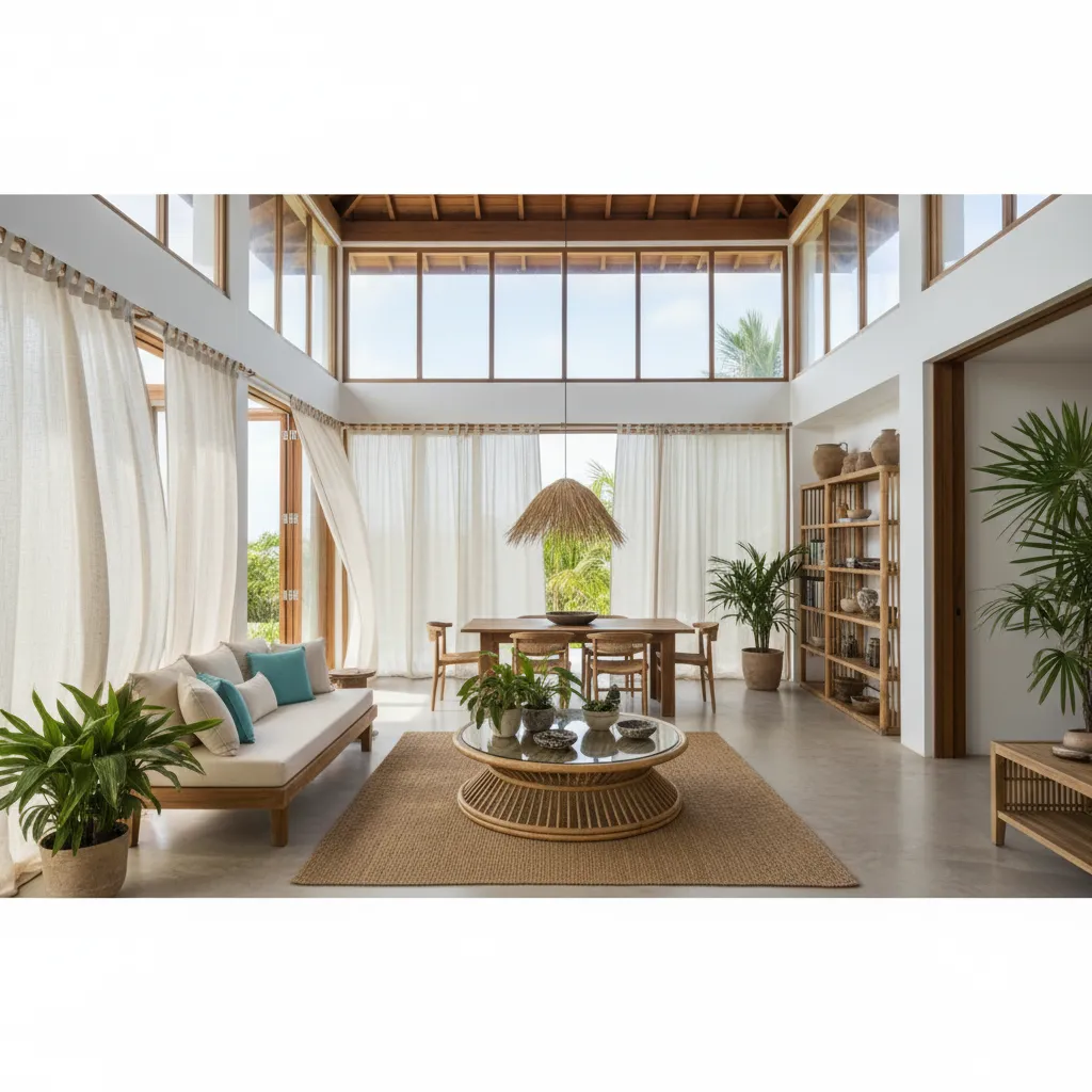 Casa tropical con ventanas abiertas que permiten ventilación cruzada