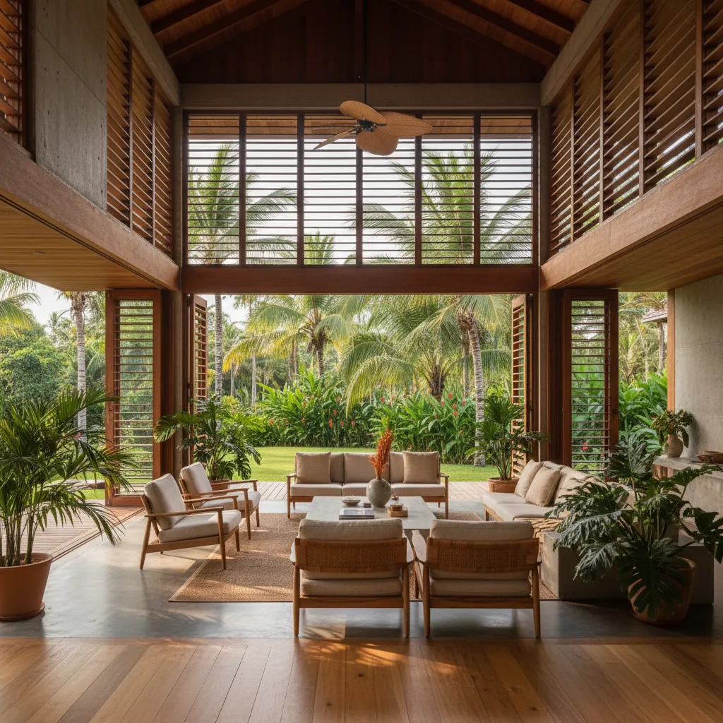 Casa tropical con grandes ventanas y ventilación cruzada