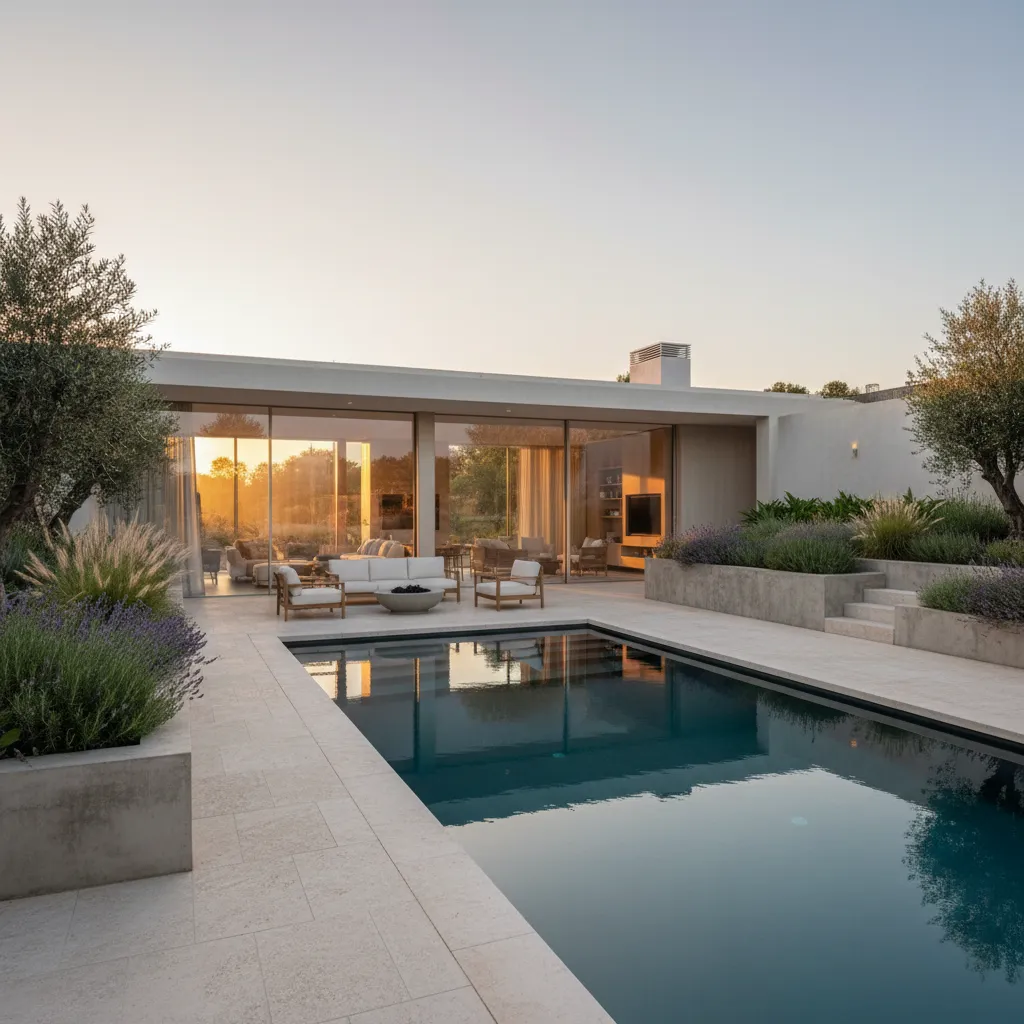 Casas de diseño con piscina y jardín