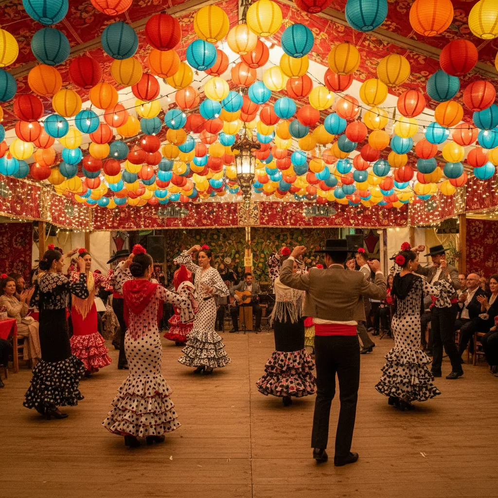 Zona central para bailar sevillanas dentro de una caseta
