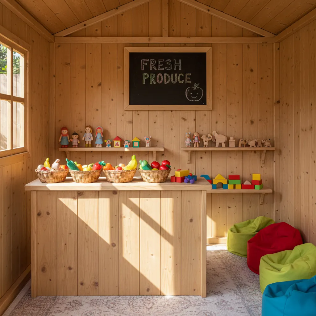 Casita infantil decorada como pequeña tienda de juego