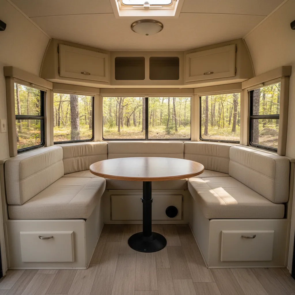 Casita Spirit Deluxe rear dinette seating layout