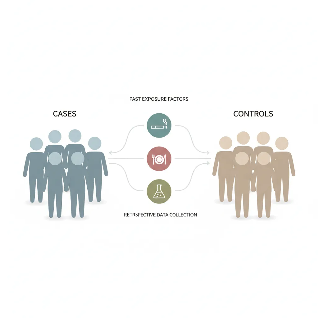 Diagram comparing two groups of people to collect data on past eating and smoking factors