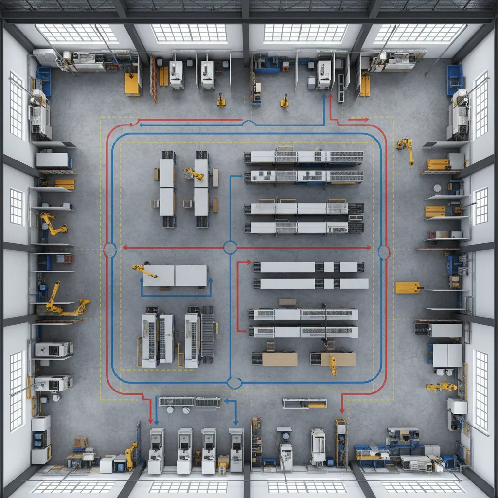 Casting workshop workflow comparison showing movement paths