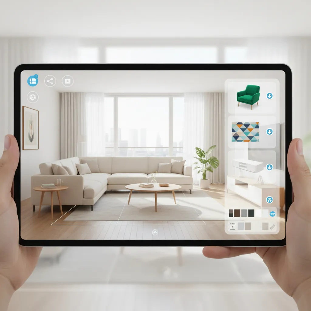 casual home design game interface showing drag and drop furniture in a living room