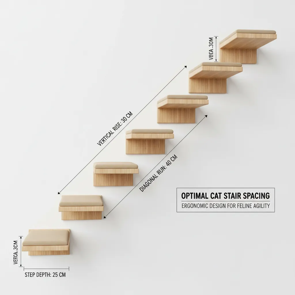 Diagram showing recommended spacing for cat wall steps