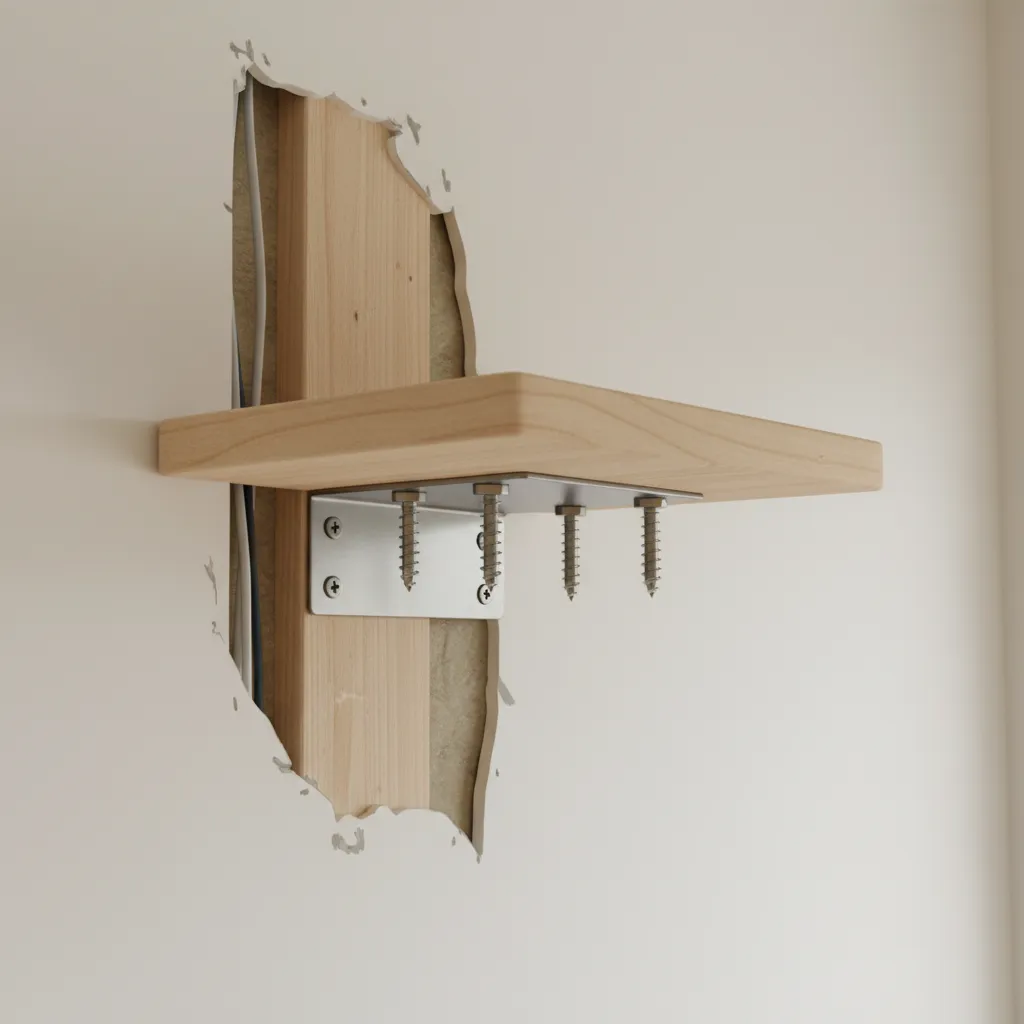 Close up of cat wall step bracket mounted into a wall stud