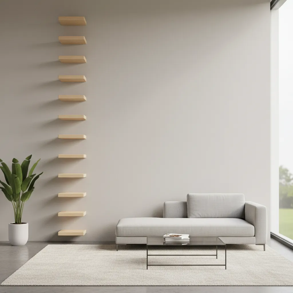 Cat wall step spacing example showing comfortable vertical and horizontal distances