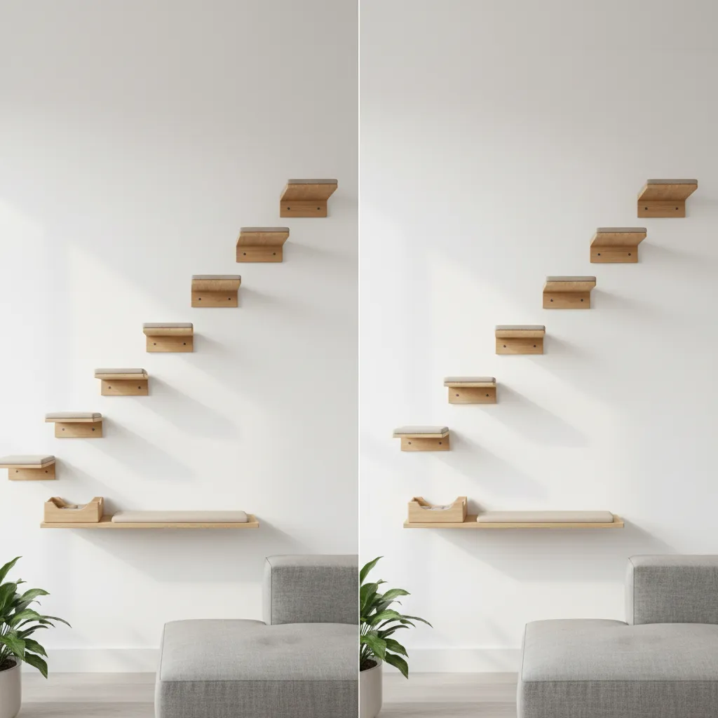 Comparison of narrow and wide cat wall step platforms
