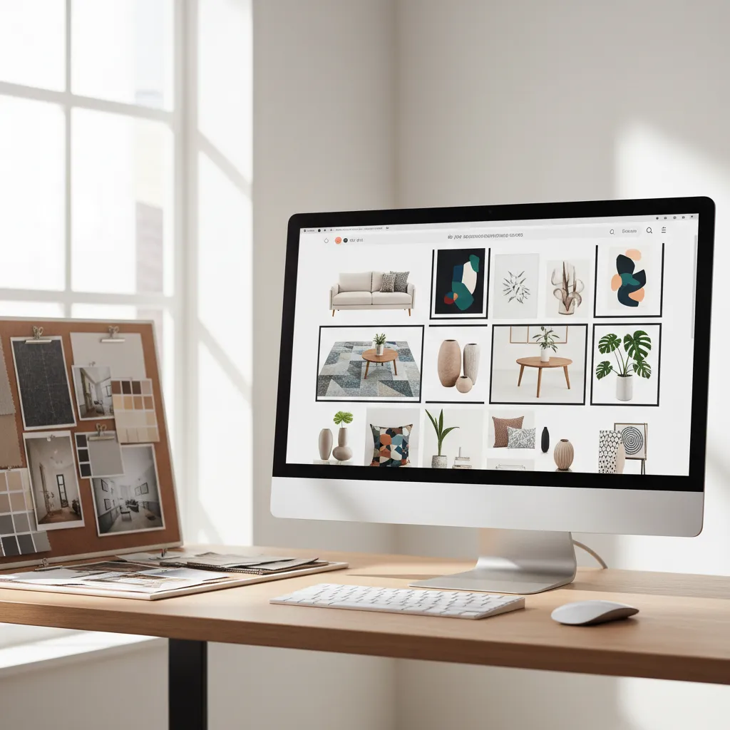 Pantalla de ordenador mostrando varias tiendas de decoración con muebles y accesorios
