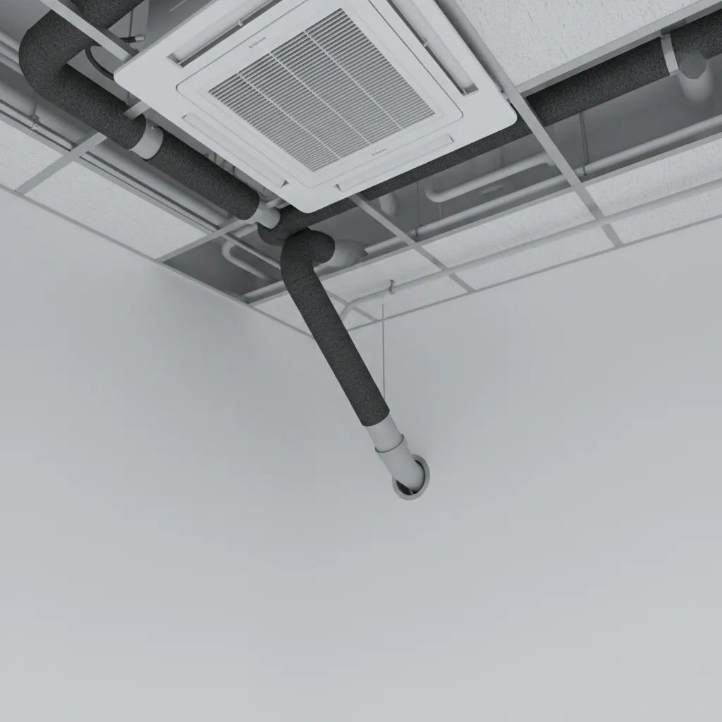 Condensate drainage pipe system for ceiling mounted air conditioner