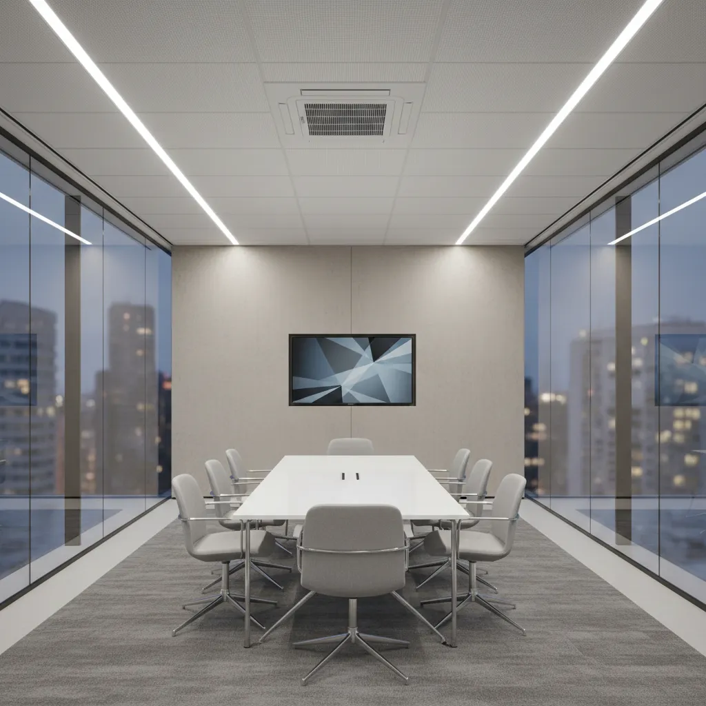 Meeting room with ceiling cassette air conditioner and conference table