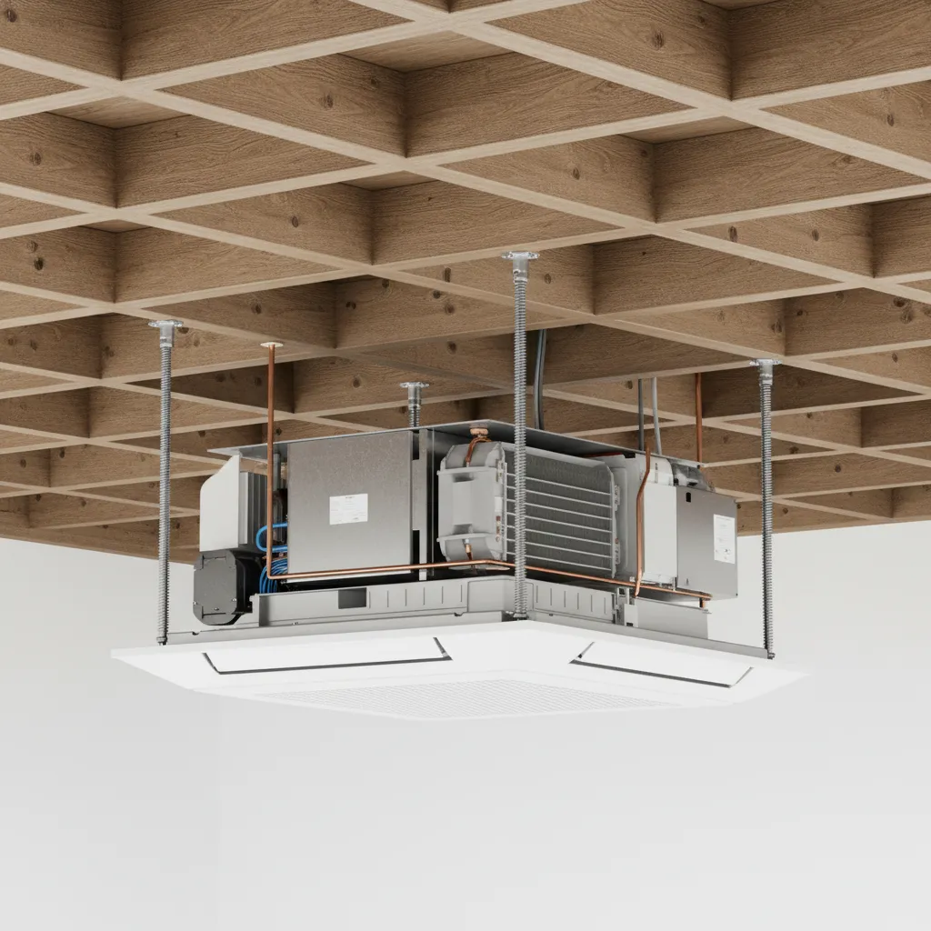 Structural mounting system for ceiling cassette air conditioner with support rods