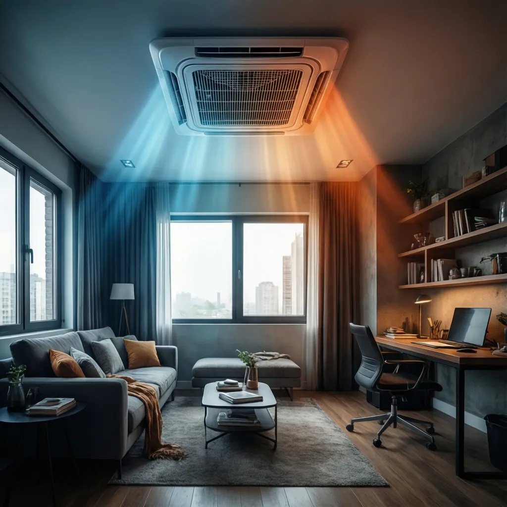 Room showing uneven cooling zones from ceiling air conditioner