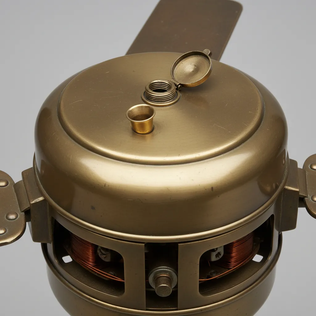 Close up of oil port on an older ceiling fan motor housing