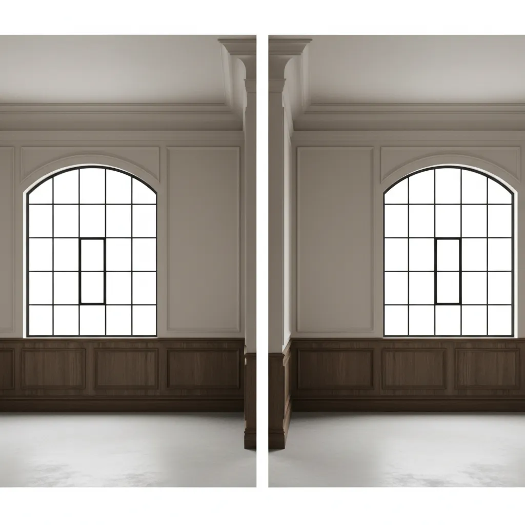 Dining room diagram showing crown molding size relative to ceiling height
