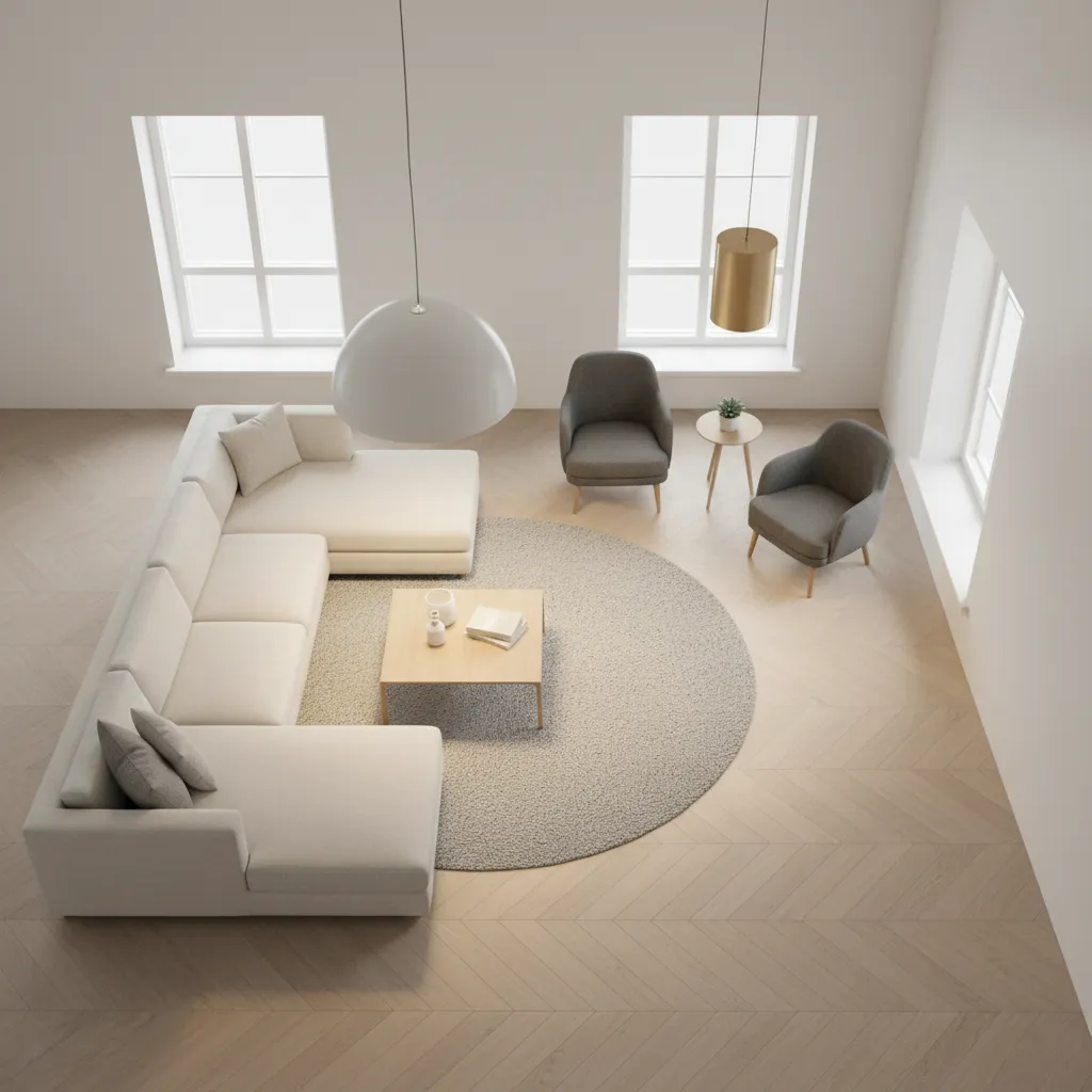 Ceiling lighting layout showing balanced positions of plug in ceiling lights