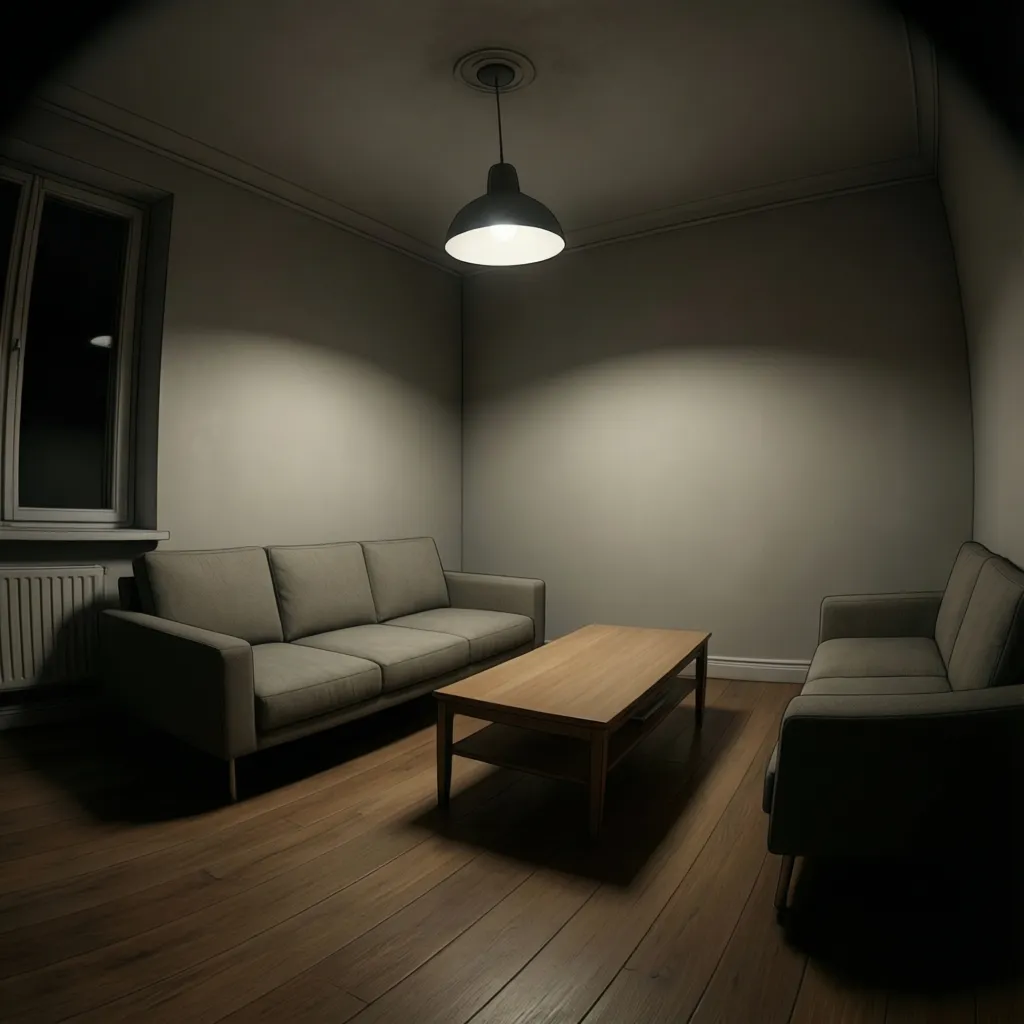 Example showing uneven lighting and shadows from poor ceiling light placement