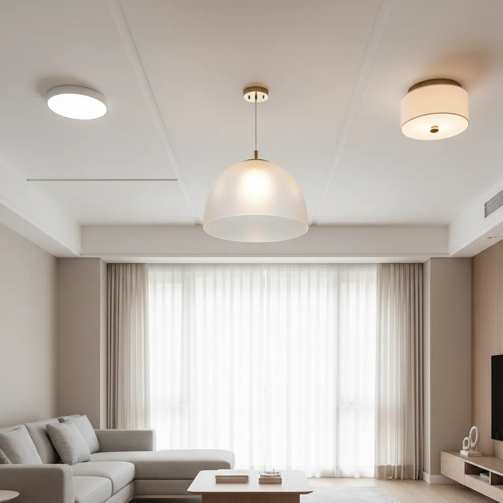room ceiling showing dome flush mount and semi flush lighting styles