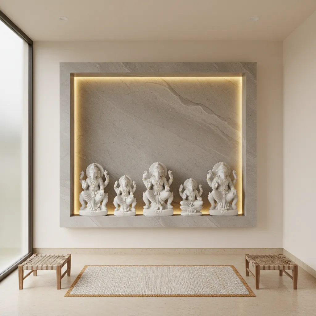 5 Pooja Room Designs with Cement for Modern Indian Homes