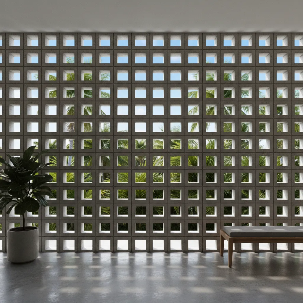 architectural wall made of repeating cement ventilator blocks
