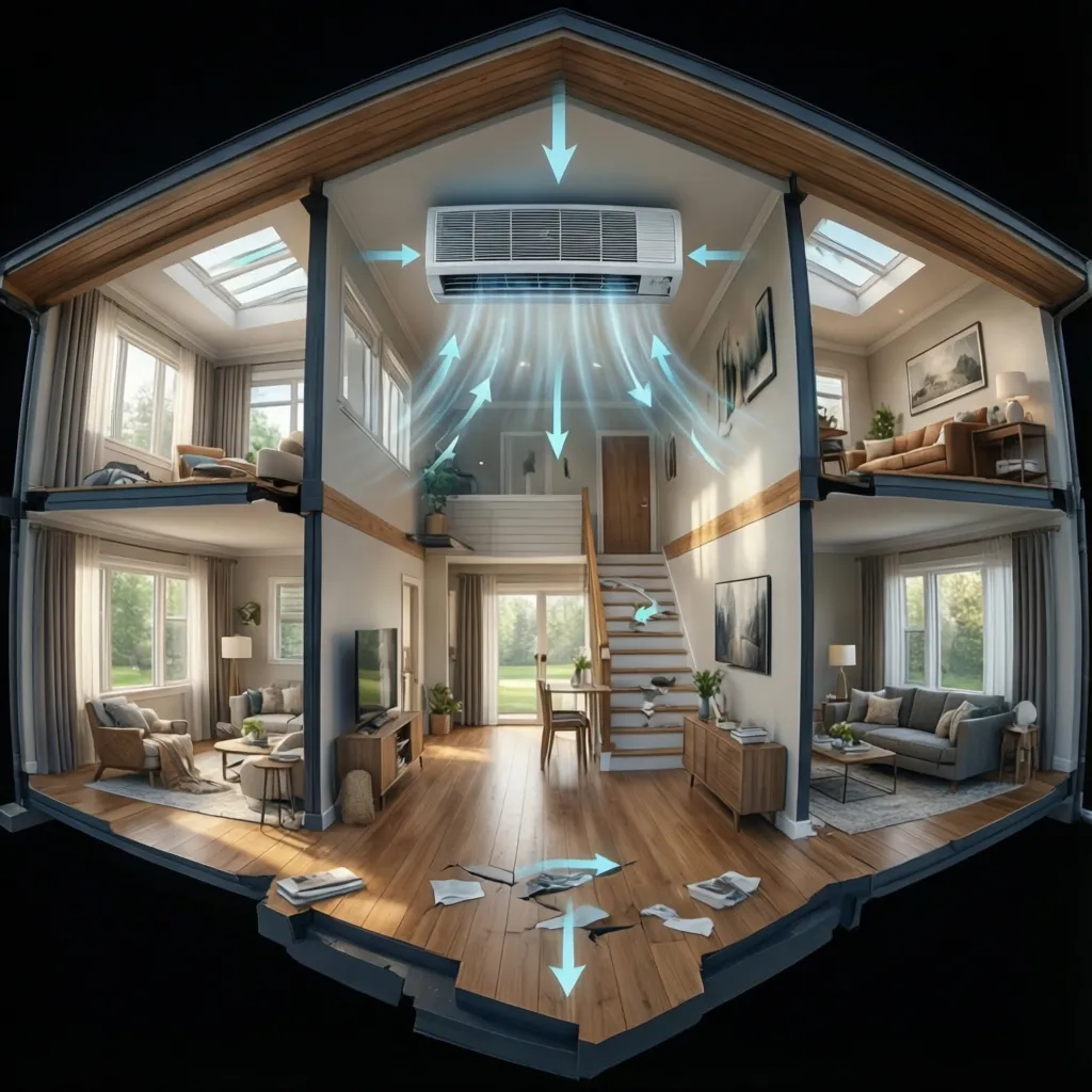 central air conditioning airflow distribution in a 2000 sq ft home layout