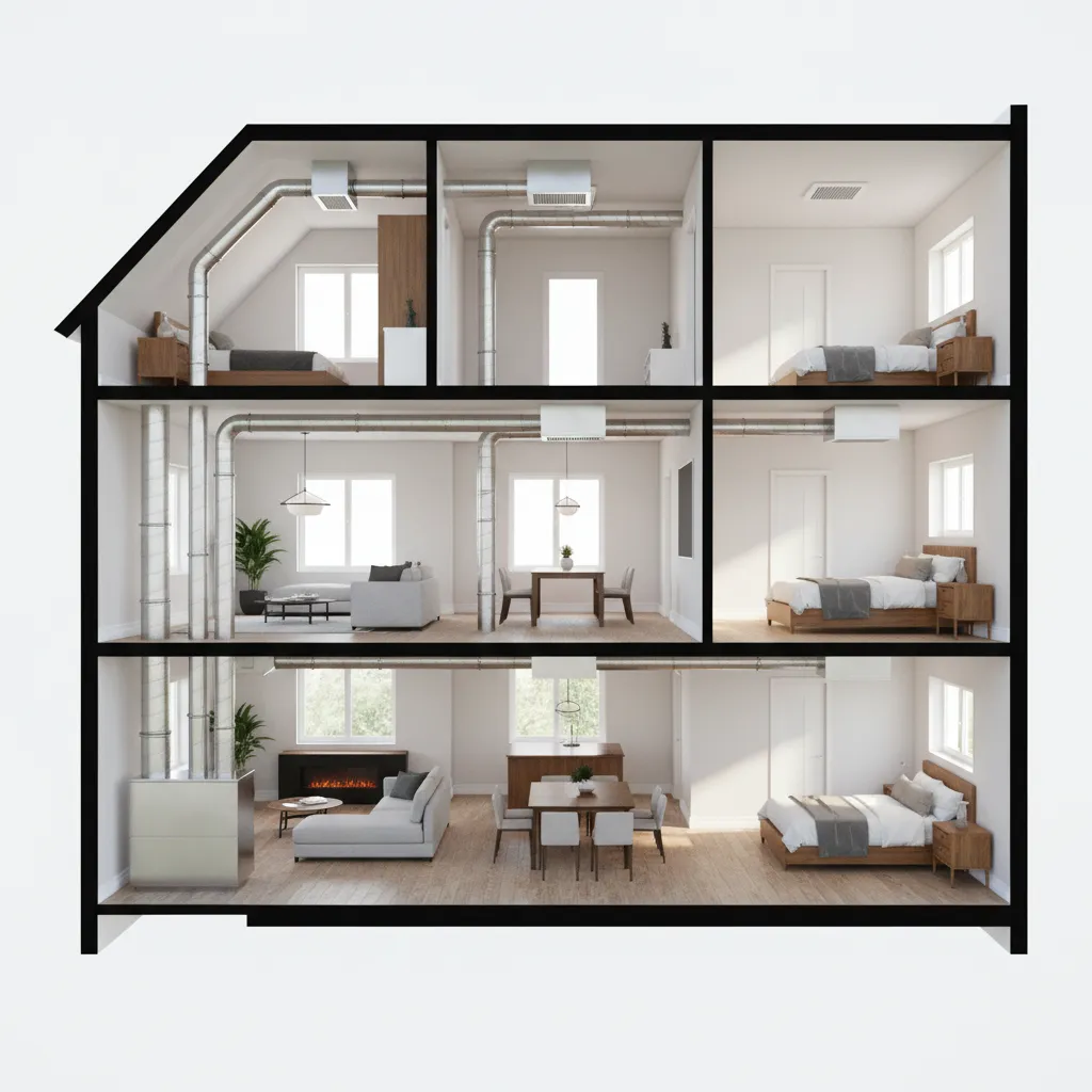 central air conditioning ductwork system running through a residential home
