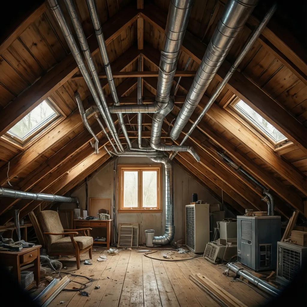 Air duct layout running through a residential ceiling structure