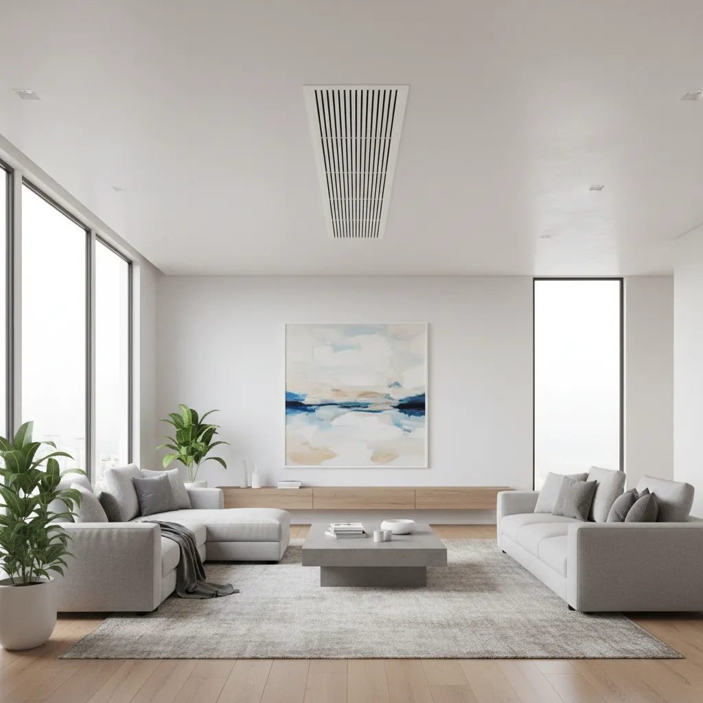 Ceiling vent of a central air conditioning system inside a modern house