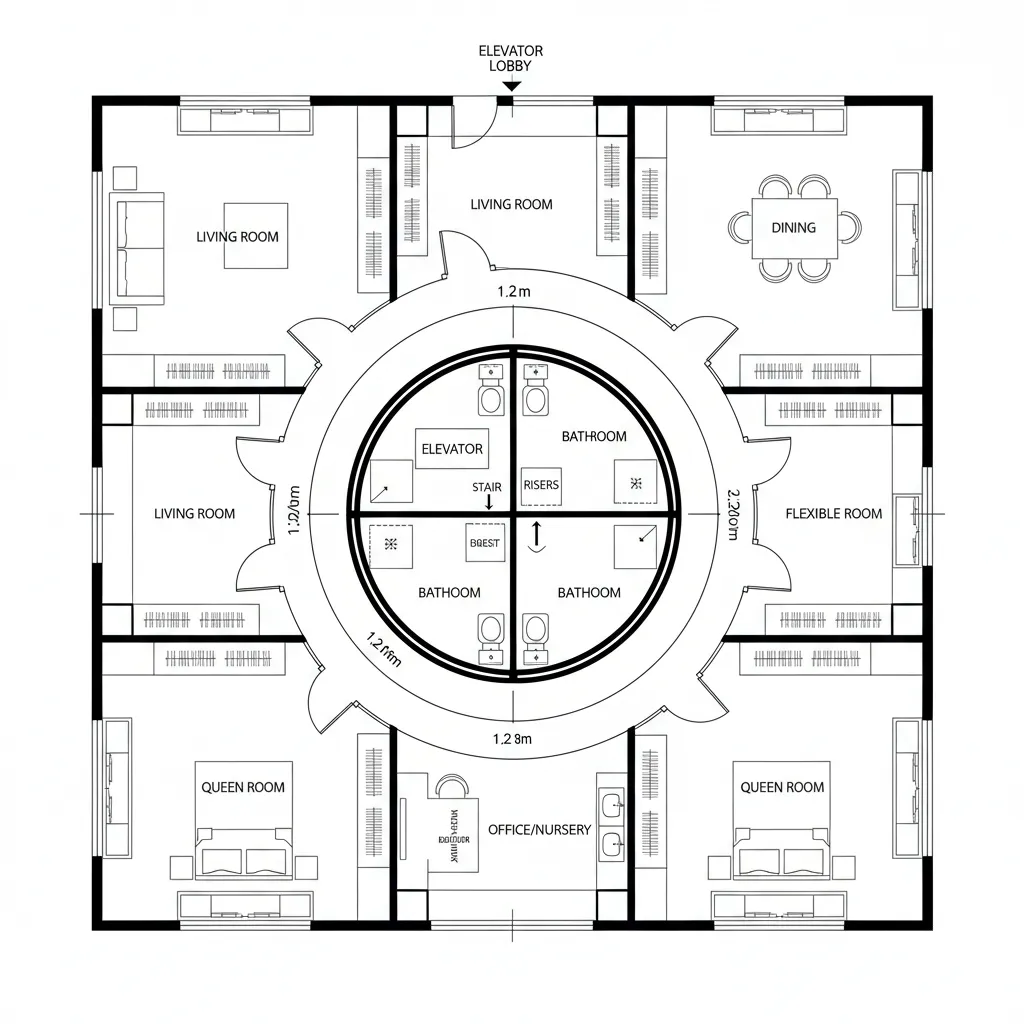 Central Core + Perimeter Rooms