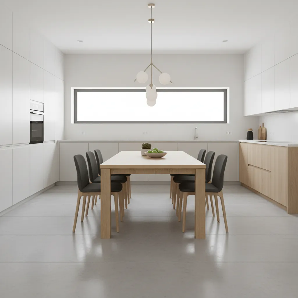 Kitchen with large wooden dining table in the center