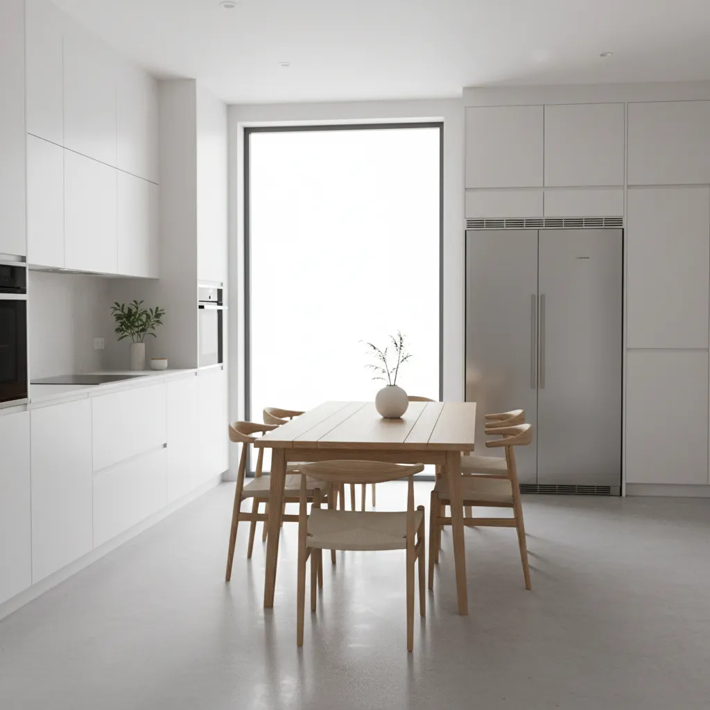 Kitchen layout with a dining table replacing a central island