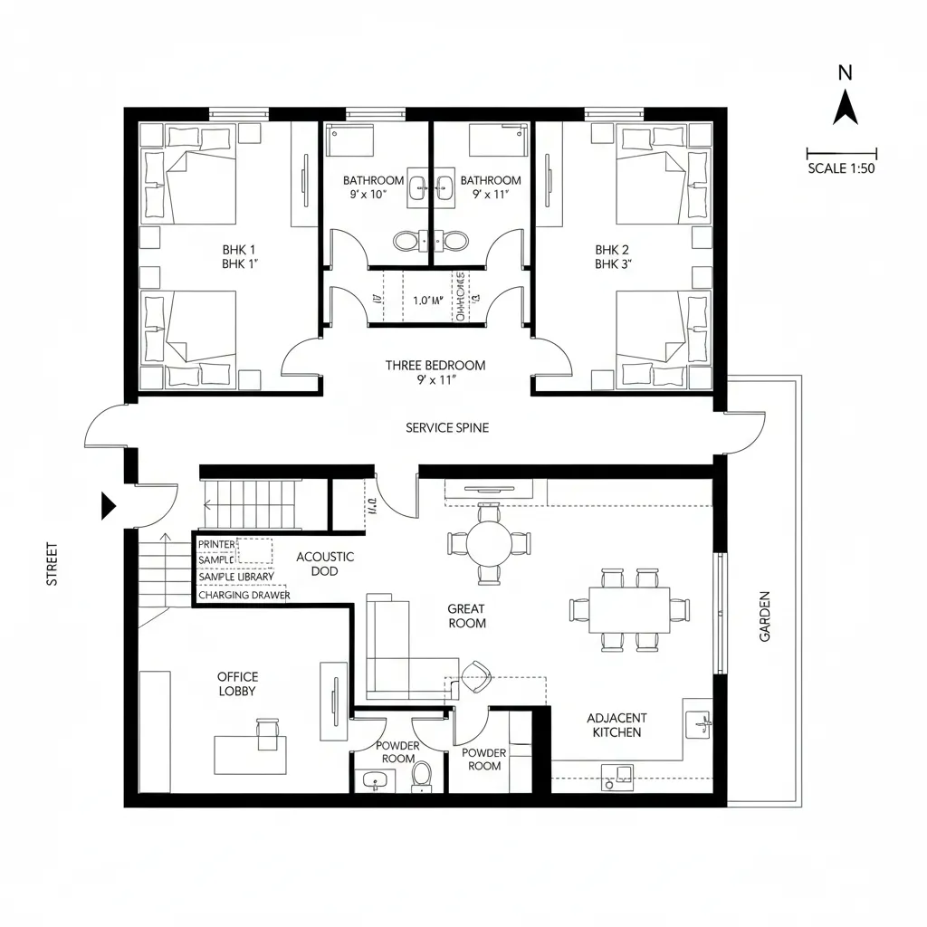 Central Spine with Acoustic Airlock