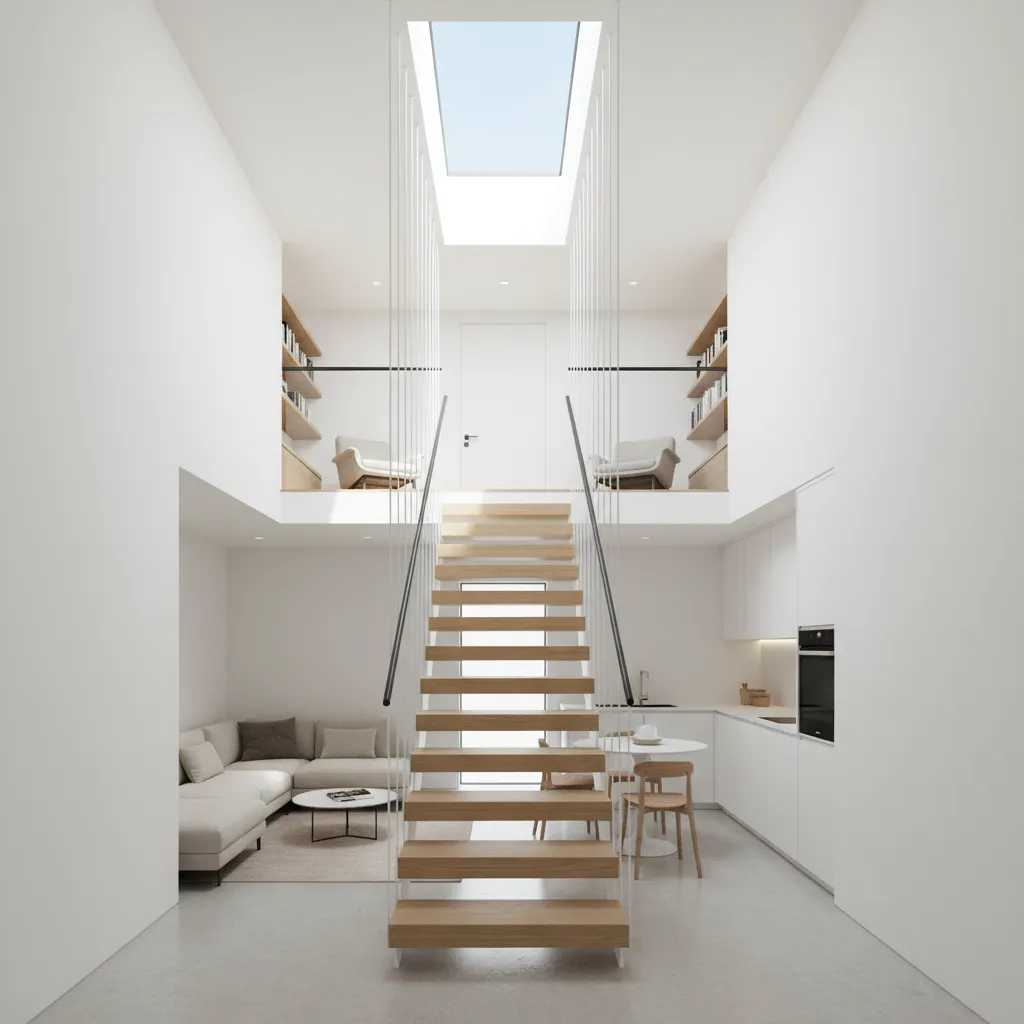 central staircase design inside a narrow modern house improving circulation