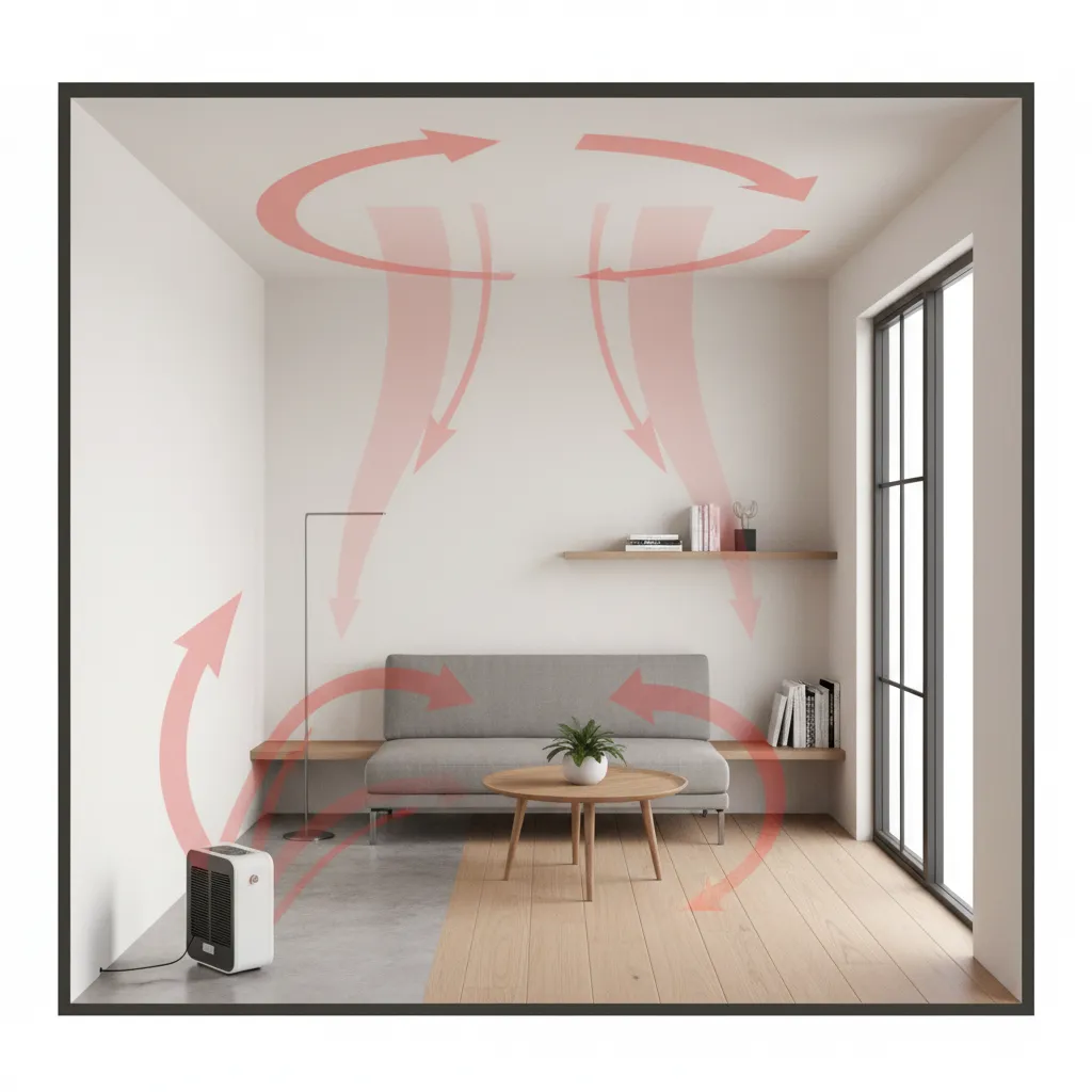 Airflow distribution from a ceramic space heater in a small room