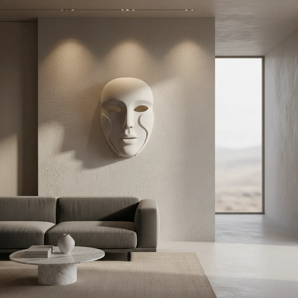 Modern living room with white mask wall decor grey sofa marble coffee table and window