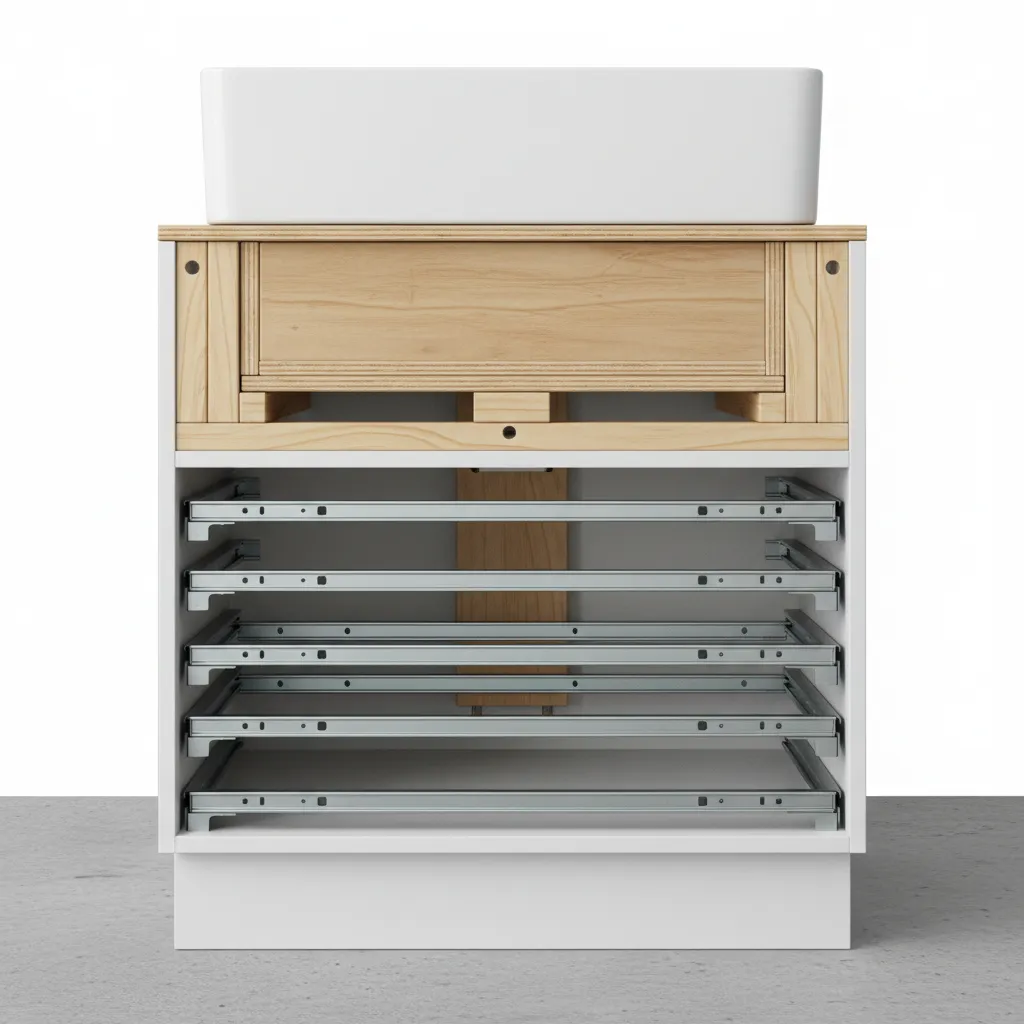 Cabinet reinforcement and structural support for heavy ceramic laundry sink