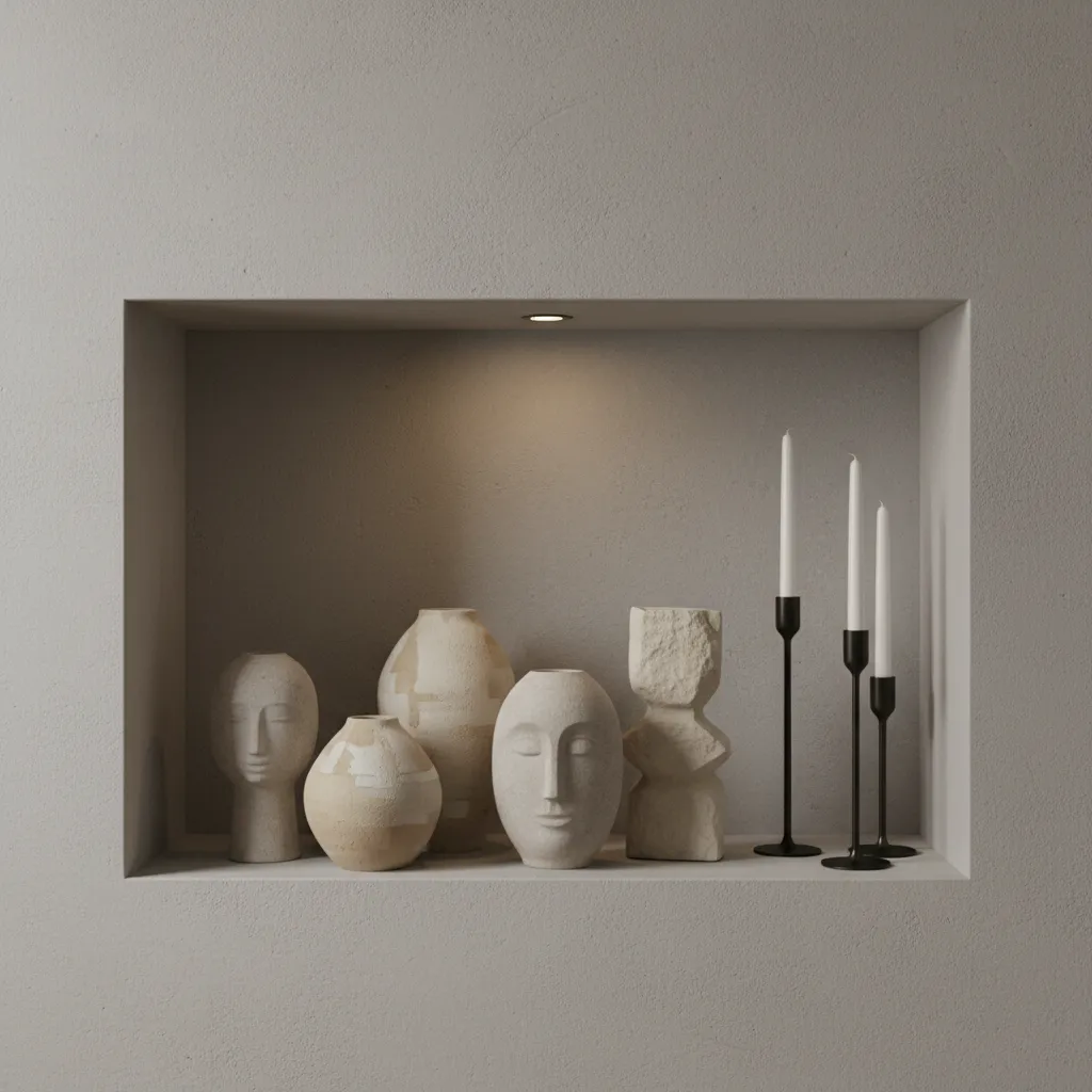 non flammable ceramic and stone decor arranged inside fireplace