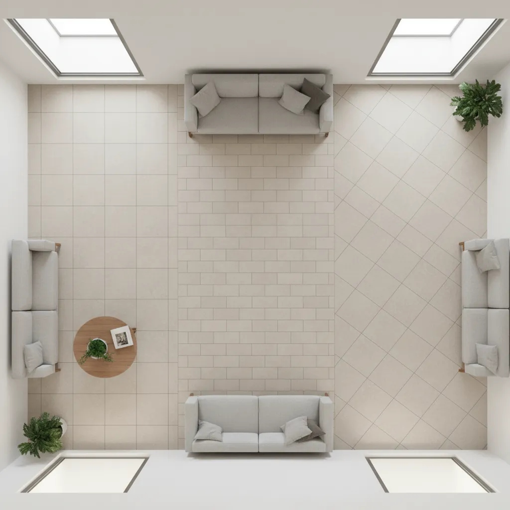 Different ceramic tile layout patterns for living room floors