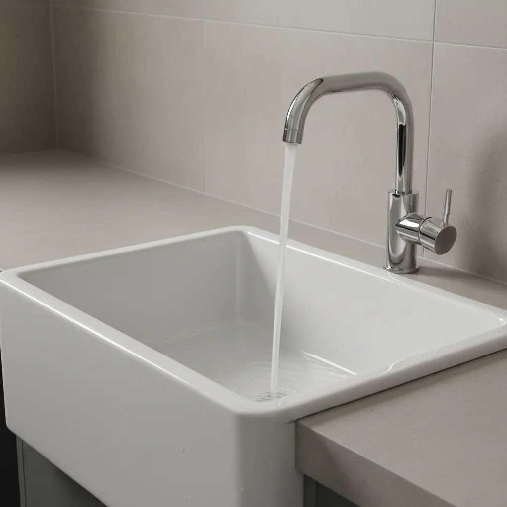 close up of durable ceramic utility sink in commercial setting