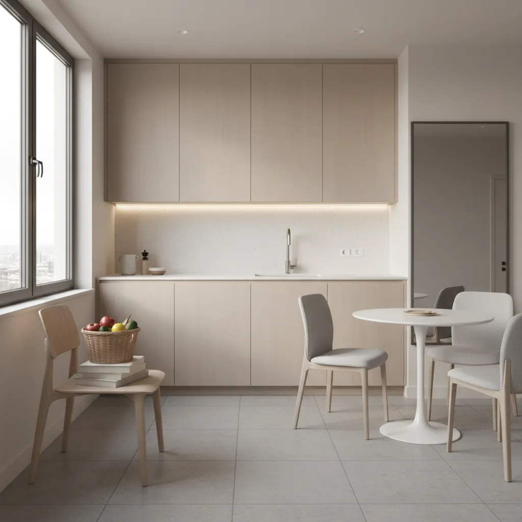 Chair used for temporary kitchen storage with baskets and produce