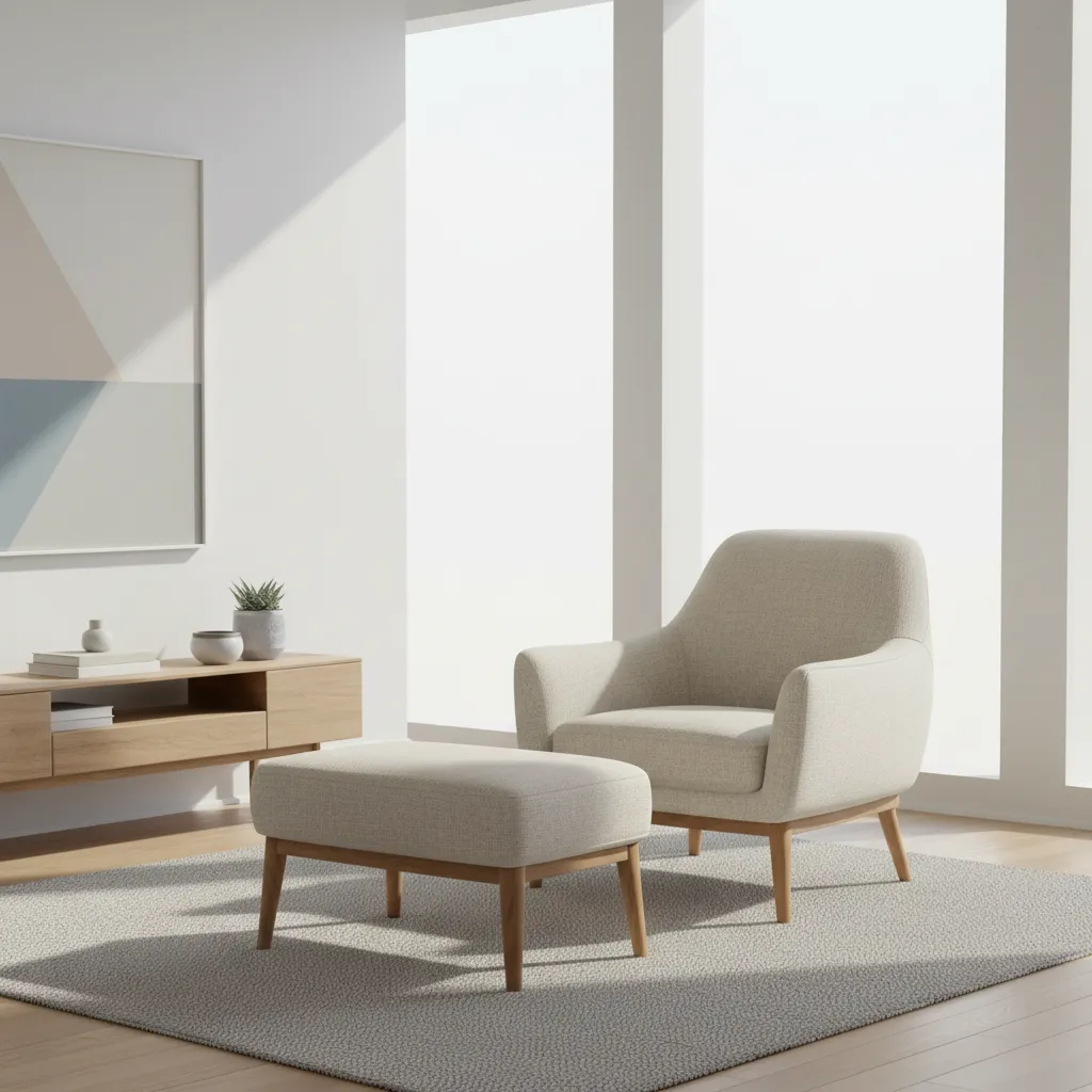 accent chair paired with properly scaled ottoman in living room