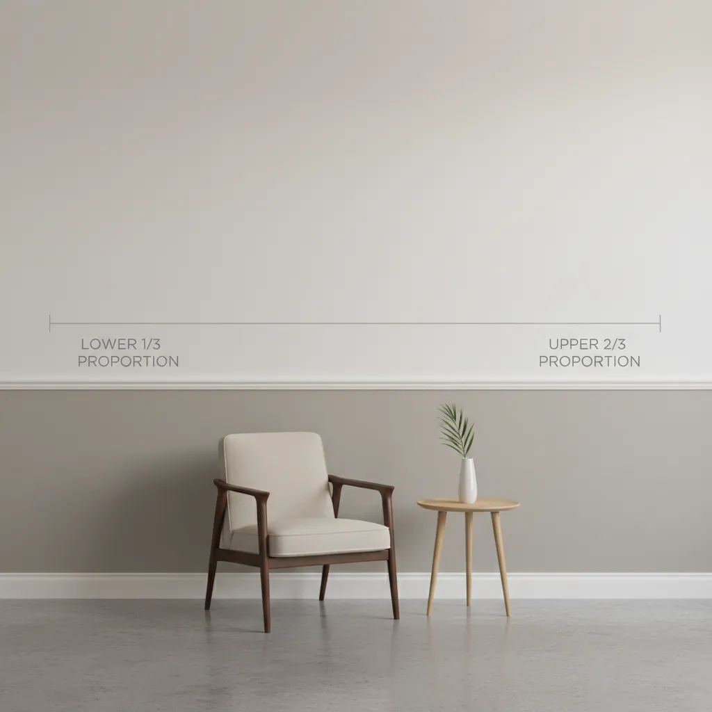 Diagram showing two tone wall proportions with chair rail placement