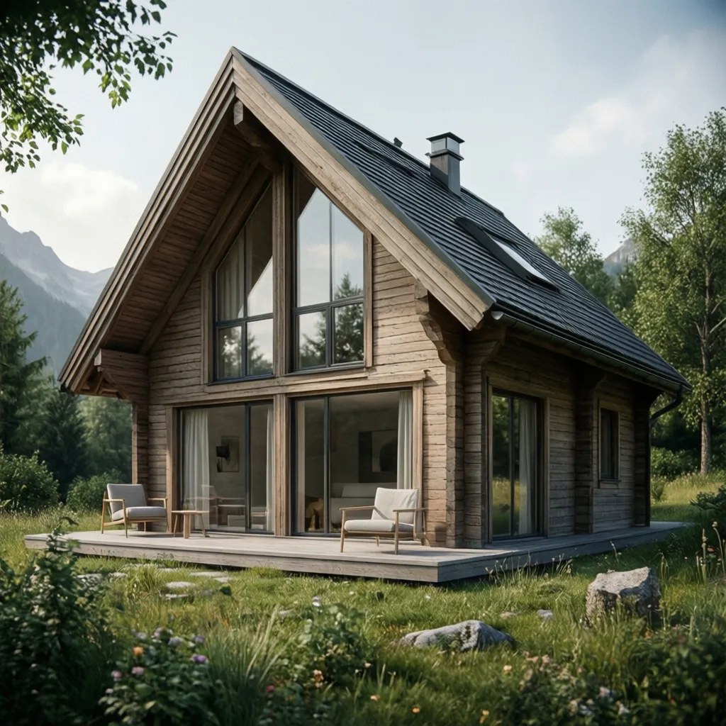 Chalet moderno en parcela pequeña con jardín