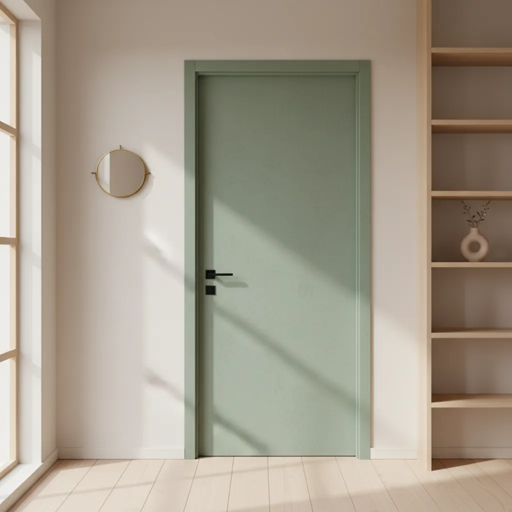 Puerta interior con acabado mate de chalk paint color verde salvia