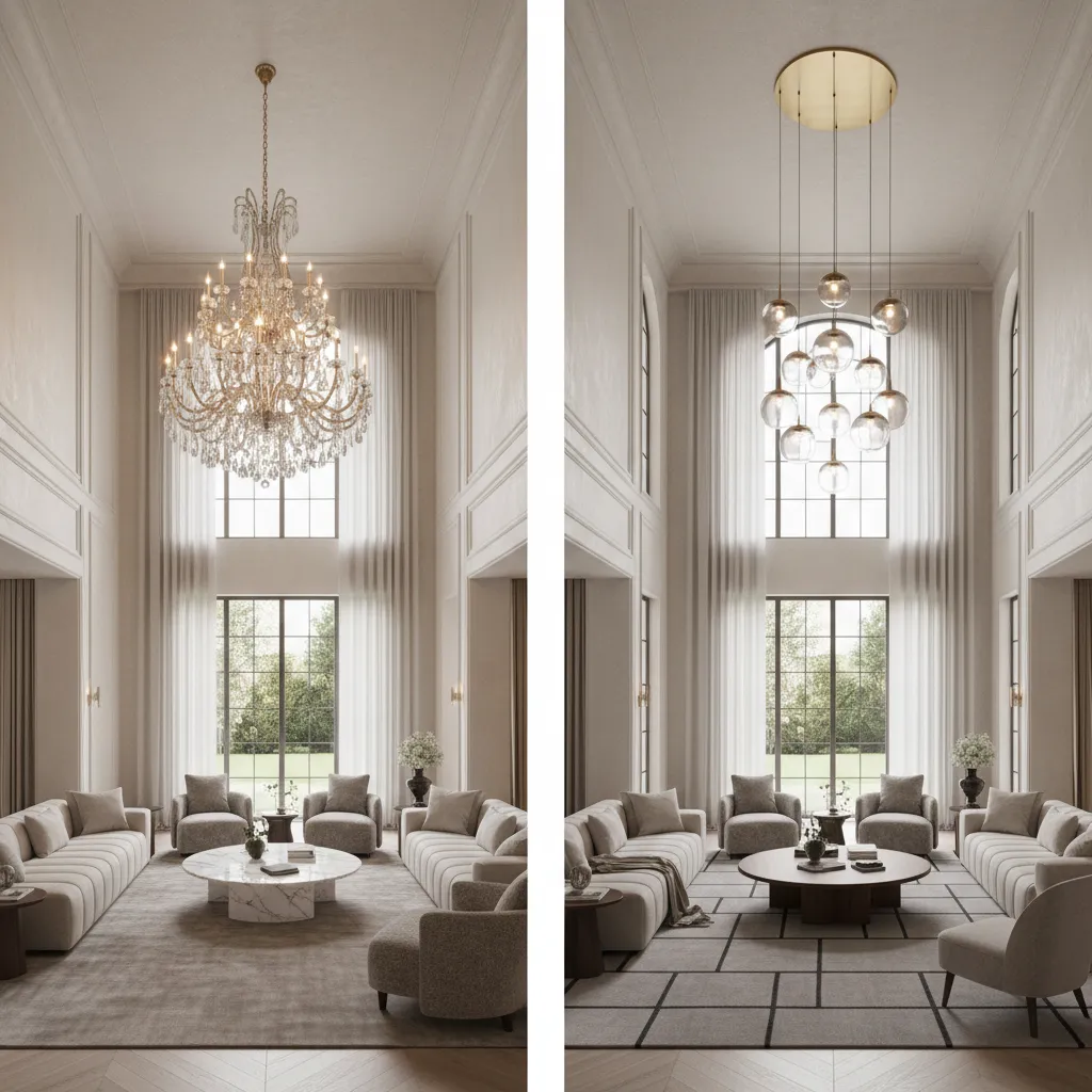 Chandeliers vs Pendant Lighting for High Ceiling Living Rooms