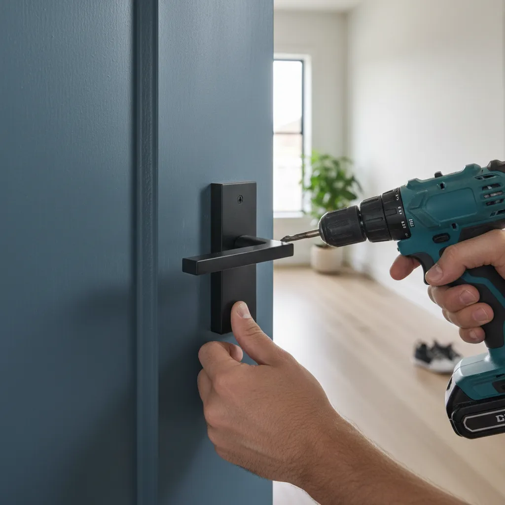 Cambio de manilla en una puerta interior recién pintada