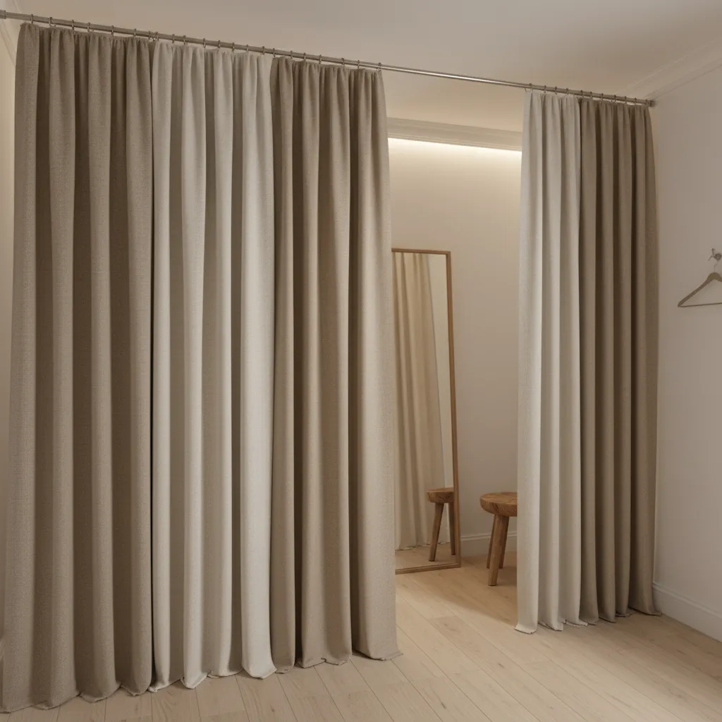 layered curtain panels providing privacy in DIY changing booth